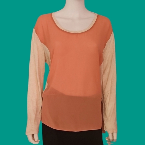 3/$30 VTG UMGEE Blush Sheer Chiffon Long Sleeve High-Low Tunic Blouse FLAWED - Picture 1 of 7